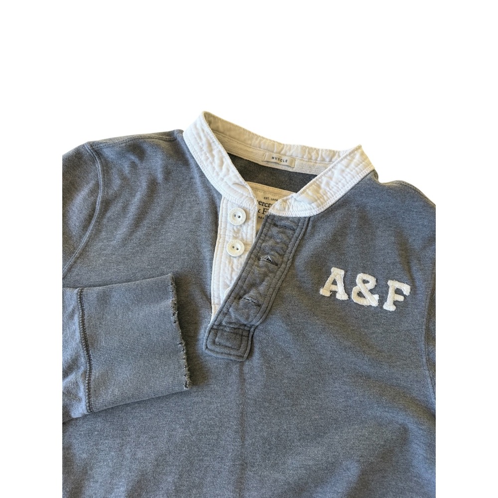 Abercrombie & Fitch Mens Y2K Gray Thick‎ Henley Shirt XL Muscle Fit Distressed